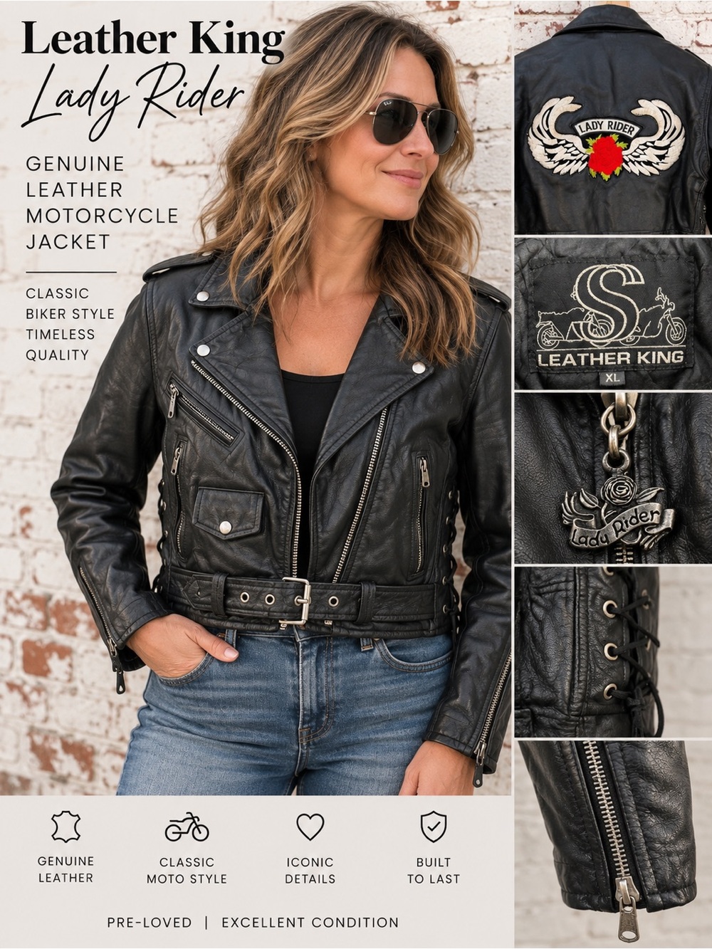 Women’s genuine leather motorcycle jacket riding biker moto Harley Davidson XL